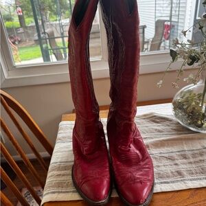 Larry Mahan Red Suede Boots with Pointed Toe